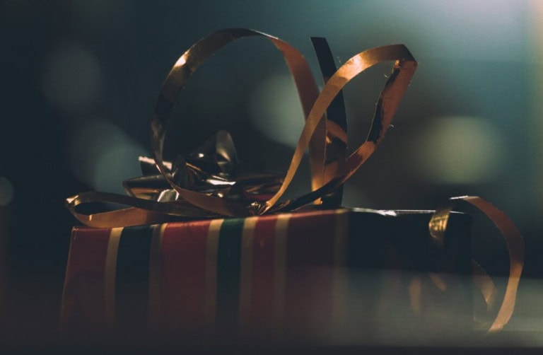 Gift box with striped wrapper