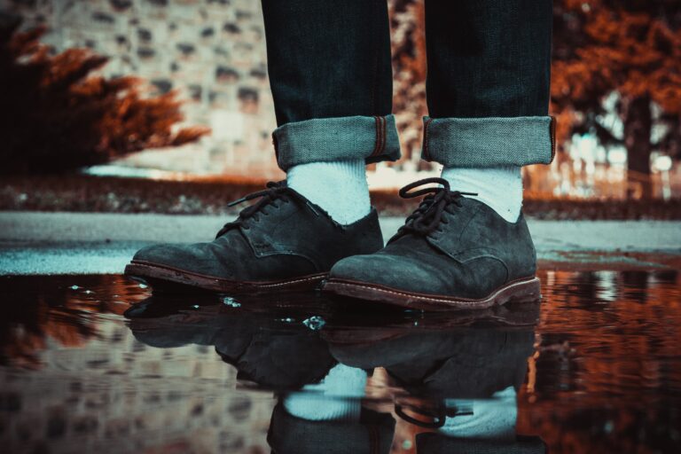 man wearing suede shoes