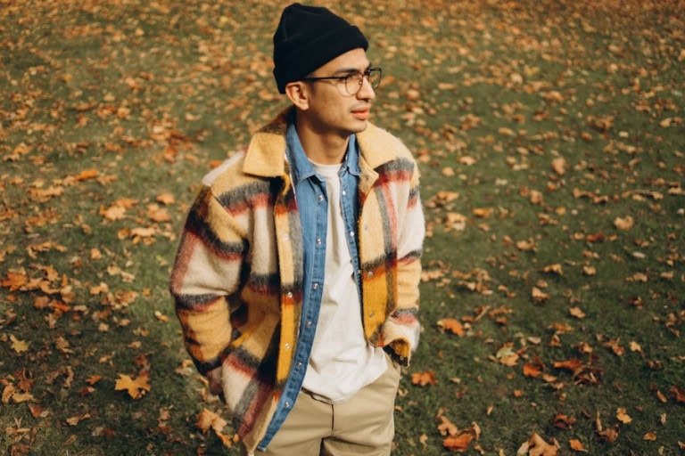 man wearing yellow flannel jacket