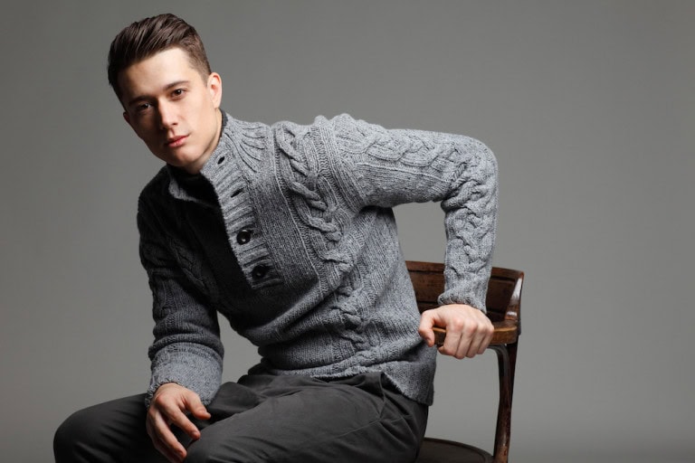 Man wearing warm knitwear sweater