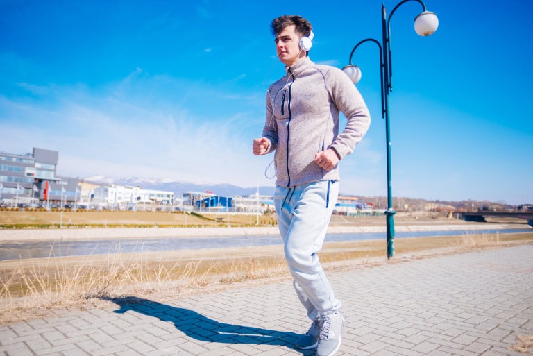 Man wearing cool grey sweatpants