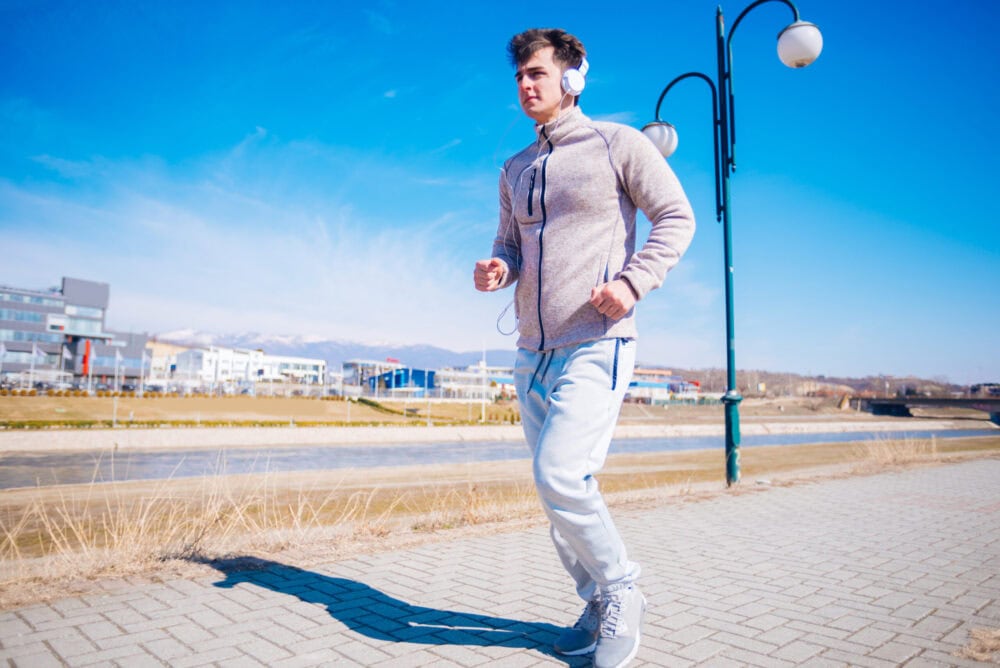 Man wearing cool grey sweatpants
