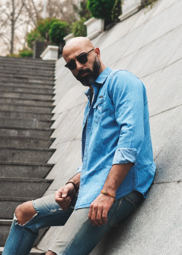 shaved head with beard