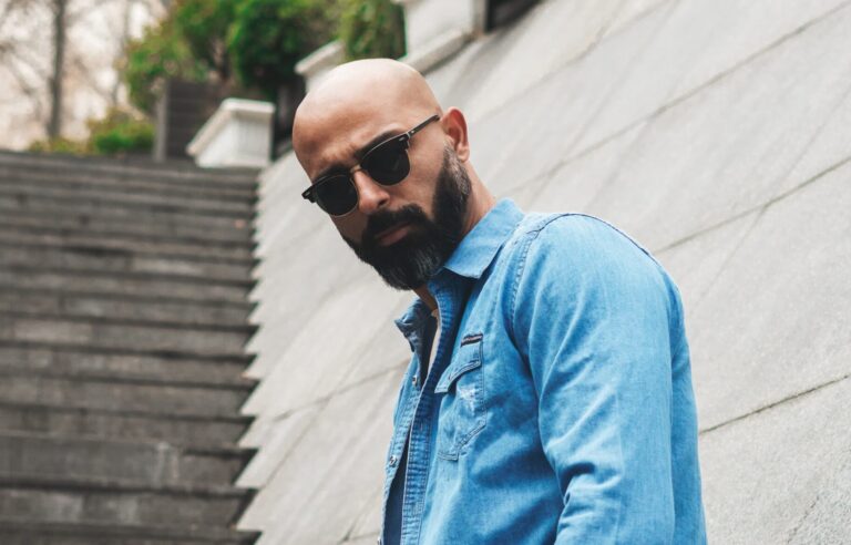 shaved head with beard