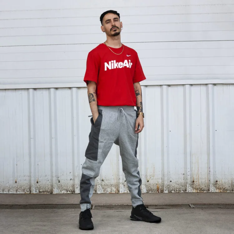 Man wearing drop crotch pants