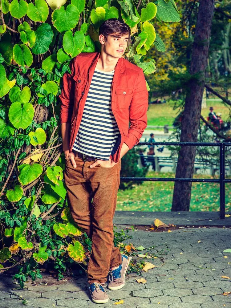 man wearing brown corduroy pants