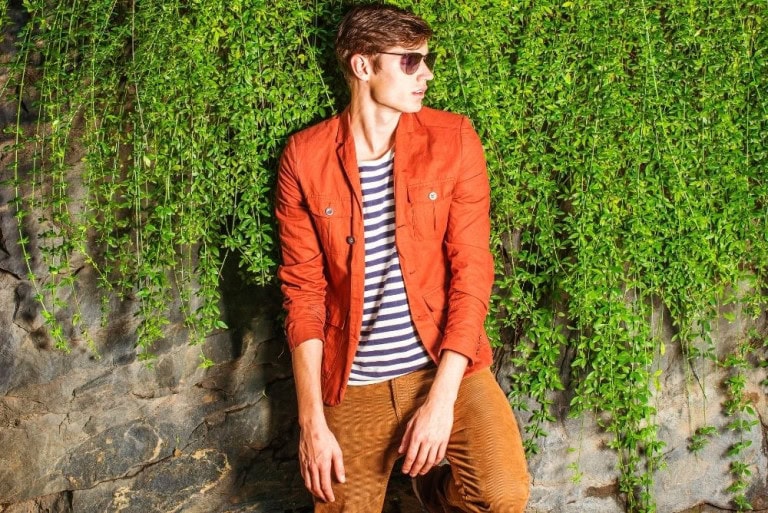 man wearing stylish brown corduroy pants