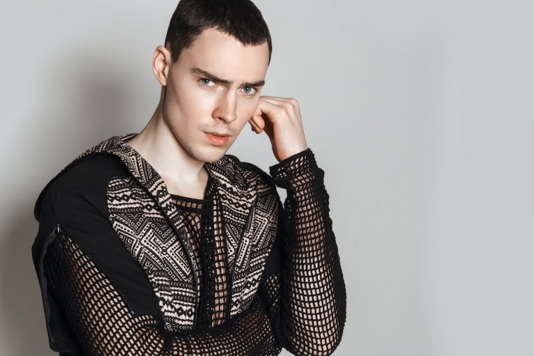 man wearing stylish mesh shirt