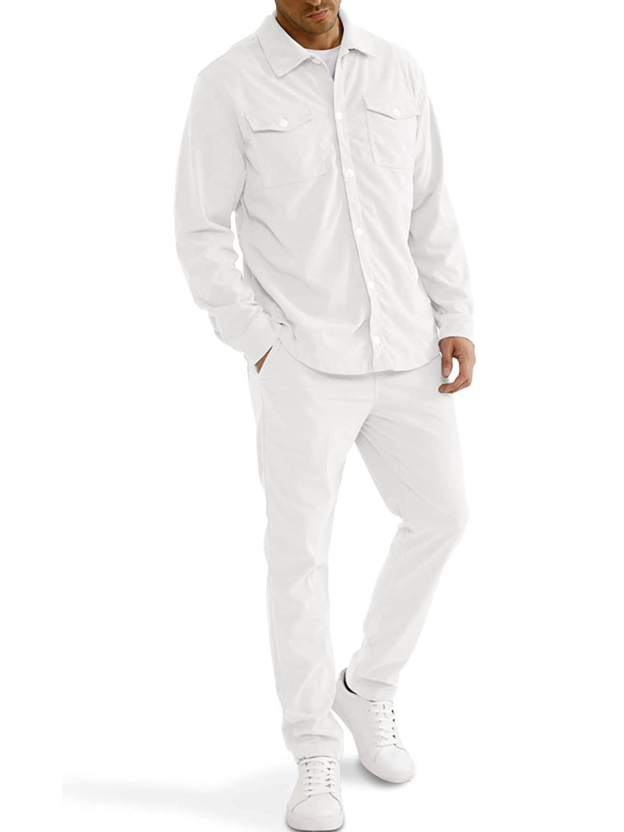 GINGTTO's Two-Piece Corduroy All-White Tracksuit