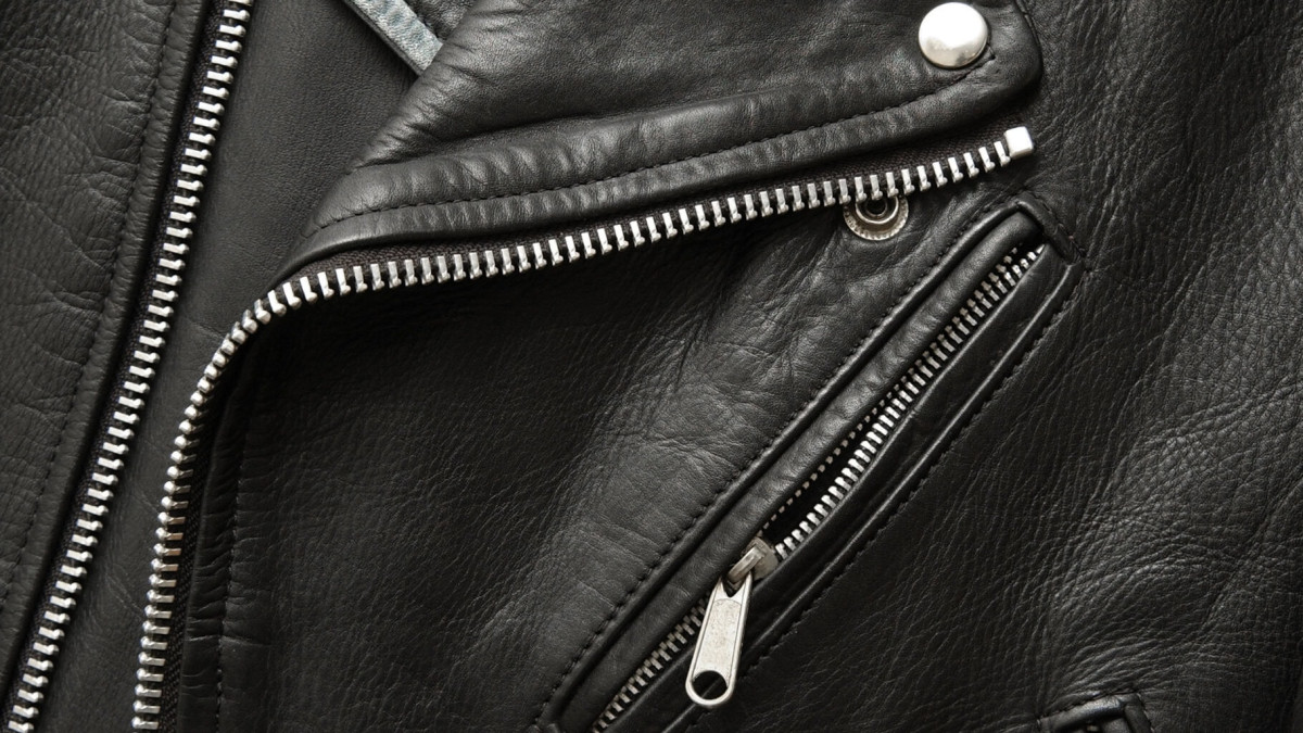 close up of hardware on leather jacket
