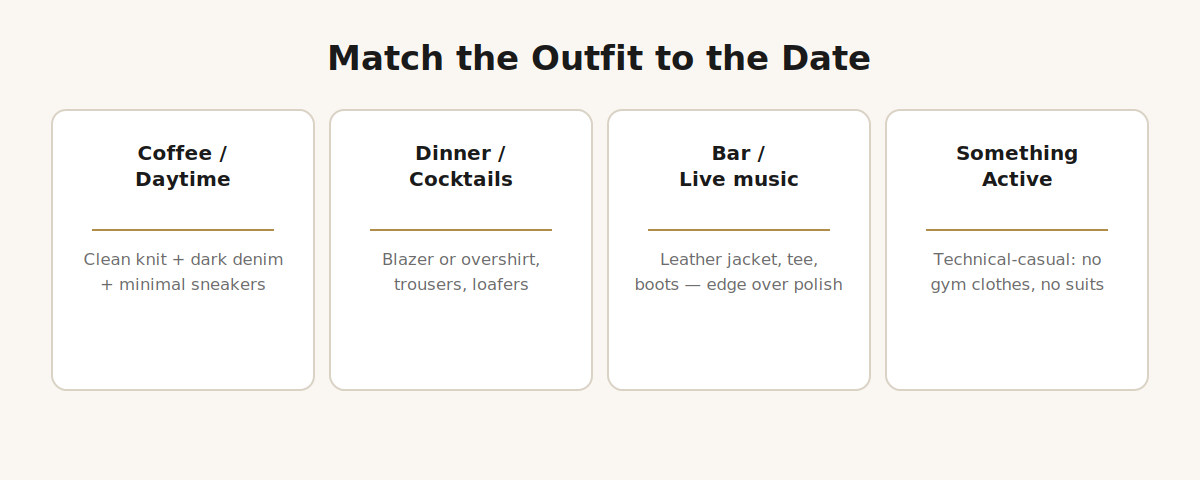 Date night outfit chart matching outfit formality to date type